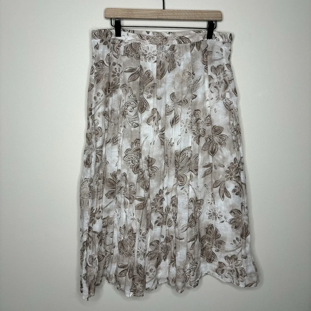 J Jill Linen Floral Maxi Long Skirt Brown 12P Boho Cottagecore Preppy Coastal‎